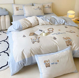 Gaeaspace  -  Cute embroidery lion fox zebra bedding set kid,twin full queen king lovely cotton home textile bed sheet pillow case quilt cover