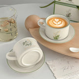 Gaeaspace  -  380ML Coffee Cups Saucer Set Retro Ceramic with Handle Lily of The Valley  Luxury Afternoon Tea Cup and Saucer Milk Mocha Cup