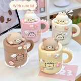 Gaeasdpace  -  1pc Bear Coffee Thermal Cup For Hot Cold Drinks Water Tea Milk Thermos Mug Stainless Steel Cup With Straw Lid Portable Bottle