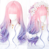 Gaeaspace  -  Long Wavy Synthetic lolita Wig Pink Gradient Blue/Purple Cosplay Wig With Bangs For Women