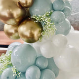 Gaeaspace  -  109Pcs Dusty Blue White Gold Balloons Garland Kit Ice Blue Metallic Gold Latex Balloon for Boy Baby Shower Wedding Decoration