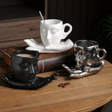 Gaeaspace  -  260ml Ceramic Face Coffee Cup Dish with Spoon European Character Mug Decor Afternoon Camellia Tea Coffee Cup Breakfast Milk Mug