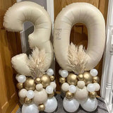 Gaeaspace  -  130Pcs Cream Sand White Gold Number Balloons Set 40inch Number Foil Balloons for Happy 20 30 40 50th Birthday Party Decorations