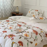 Gaeaspace  -  100% Cotton Bohemia Style Flowers Embroidery Queen King Size 4pcs Bedding Set Vintage Rural Duvet Cover Set Bed Sheet Pillowcase