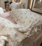 Gaeaspace  -  Romantic sweet pink floral rose bedding set,twin full queen ruffled lace cotton home textile bedspread pillow case duvet cover