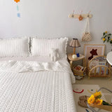 Gaeaspace  - Korean Ruffles Quilted Summer Comforter Set or Single Quilt High Quality Princess Pleated Quilts Soft Skin-friendly Thin Blanket