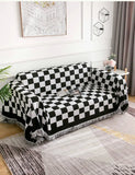 Gaeaspace  -  Retro Checkerboard Chessboard Grid Throw Blanket Tapestry Tassel Two Side Bedspread Outdoor Camp Beach Towels Sofa Chair Cover