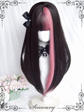 Gaeaspace  -  Black Pink Wig Long Hair Air Bangs Long Straight Hair Lolita Cosplay Party Daily Wig Halloween Christmas Heat Resistant