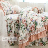 Gaeaspace  -  Romantic Rose floral bedding set luxury Ruffle lace duvet cover set princess Bed linens cotton queen bedding set sheet