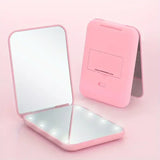 Gaeaspace  -  Mini Compact Led Makeup Mirror With Light 2X Magnifying Small Pocket Portable Travel Pink Black Foldable Cosmetic Vanity Mirrors