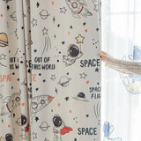 Gaeaspace  -  Korean Cartoon Astronaut and Rocket Printed Curtain Beige High Blackout Window Drapes Grommet For Bedrooms Childrens Room