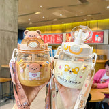 Gaeaspace  -  Cute Water Bottle For Girl Kid Large Capacity Mug Outdoor Sport Drinking Kettle Portable Kawaii Bear Cup 1.3L Tumbler With Straw