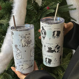 Gaeaspace  -  Cute Cat Tumbler Thermal Cup For Coffee Tea Beer Juice 550ml Kawaii Sainless Steel Thermos With Straw Car Cup Water Bottle Gift