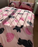 Gaeaspace  -  Fashion cute cartoon cat heart pink bedding set teen,twin full queen king cotton home textile bed sheet pillow case quilt cover