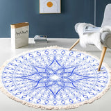 Gaeaspace  -  Hand Woven Cotton Linen Carpet Retro Bohemian Round Bedside Geometric Floor Mat Living Room Home Decor Boho Mandala Tassel Rug