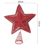 Gaeaspace  -  25cm Red Glitter Christmas Tree Topper Iron Star Christmas Decor For Home Xmas Tree Ornaments Navidad New Year Natal Noel