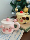 Gaeaspace  -  Cartoon Cute Piggy Mug Stereo Puppy Ears Milk Cup with Fresh Ins Style Office Lid Spoon Ceramic Coffee Cup