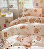 Gaeaspace  -  Cute bear polka dot brown bedding set single double,twin full queen king cotton home textile bed sheet pillow case quilt cover