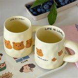 Gaeaspace  -  Korean-style Ceramic Cute Bear Mug Large Capacity Household Breakfast Milk Cup Office Simple Coffee Cup with Handle