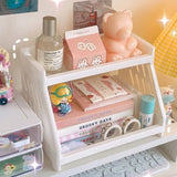 Gaeaspace  -  Kawaii Double Layers Desktop Storage Shelves Stationery Organizers Rack Large-capacity File Storage Tray Office Desk Accessories