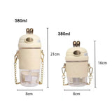 Gaeaspace  -  Ins Simple Fashion Plastic Water Bottle For Girls With Leather Sleeve And Strap Straw Adult Pregnant Women Portable Sippy Cups