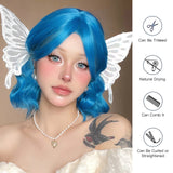 Gaeaspace  -  12 Inch Ladies Girls Highlight Short Curly Wig 220g Synthetic Halloween Dress Up Wig Elf Blue Figure Eight Wig Cosplay Party Wig