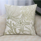 Gaeaspace  -  Beach Sea Starfish Coral Leaves Embroidered Pillowcase Back Cushion Cover Casual Cotton Case Sofa Bedroom Decro 45x45cm