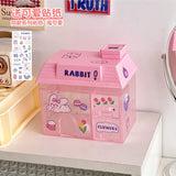 Gaeaspace  -  Transparent Desktop Storage Box Creative Small House Pen Holder Student Kawaii Stationery Cosmetic Organizer Rack Drawer Cute