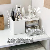 Gaeaspace  -  Ins Desktop Pen Holder Storage Box Multifunctional Stationery Organizer Box Transparent Drawer Jewelry Cosmetic Storage Box Girl