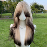 Gaeaspace -  Wig Full Head Set Style Big Waves Siamese Cat Gradient Long Curly Hair in The Middle Parting Eight Imitation Full Real Human Wig