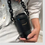 Gaeaspace  - 420ml Portable Plastic Coffee Mug with Rope Leather Cover Creative Water Bottle Tea Milk Cold Drinkware Outdoor Couple Gift Cup