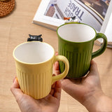 Gaeaspace  -  Cute Cartoon Cat Ceramic Cup, Embossed, Cute Water Cup, Instagram Style, Breakfast Cup, High Beauty Makeup Cup, Couple Cup