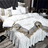 Gaeaspace  -  Princess style big lace side bed on four-piece set washed ice silk silk silk bed skirt white bedspread