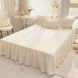 Gaeaspace   -  Korean Style Brushed Floral Chiffon Ruffles Girls Bed Skirt Single Queen Bedding Set Duvet Cover Set Bed Sheet Set Pillowcases