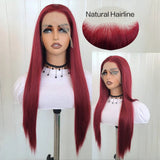 Gaeaspace  -  Red Wig Straight Synthetic Lace Front Wig Long Red Hair Wig Glueless Wigs Ready to Wear Burgundy Colored Lace Wigs for Women