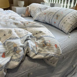 Gaeaspace  -  Cute vintage cartoon rabbit blue bedding set,twin full queen king pastoral cotton home textile bed sheet pillow case quilt cover