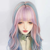 Gaeaspace  -  Synthetic Long Wavy Rainbow Wigs With Bangs Lolita Cosplay For Women Heat Resistant Wig for Daily Party