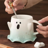 Gaeaspace  -  1pc Cartoon Mug With Spoon Cute Ghost Elf Ceramic Cup Coffee Water Milk Juice Cup Novelty Gifts for Friends Lovers Couple Cups