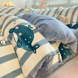 Gaeaspace  -  Winter Thickened Warm Flannel Queen Bedding Set Home Textile Cartoon Cute Duvet Cover Sheet Pillowcase 4pcs Luxury Bed Linen Set