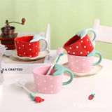 Gaeaspace  -  Strawberry-Shaped Ceramic Coffee Cup and Saucer Set, Children's Water Cup, Household Ins Breakfast Cup, Fresh, Cute