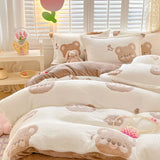 Gaeaspace  -  Winter Thick Warm Plush Comforter Cover Queen Bedding Sets Cartoon Quilt Cover Bed Sheet Pillowcase 4pcs Luxury Bed Linens