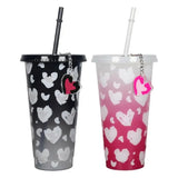 Gaeaspace  -  2pcs 720ml Practical Water Cup Changing Color Cups Valentine's Day Color Change Mug with Lids Straw Cold Water Clear Plastic Mug