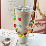 Gaeaspace  -  Cream Pearl Bow Lanyard For Stanley Tumbler Cup Holder Strap Portable Handle Sling For Starbucks 30 40oz Water Cup Accessories