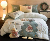 Gaeaspace  -  Cute embroidery cartoon bear tree green bedding set,twin full queen king cotton home textile bed sheet pillow case quilt cover