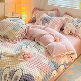 Gaeaspace  -  Winter Cartoon Plush Warm Duvet Cover Set with Sheet Pillowcase 4pcs Bedding Set Home Textiles Luxury Queen Size Bed Linens Set