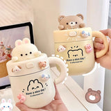 Gaeasdpace  -  1pc Bear Coffee Thermal Cup For Hot Cold Drinks Water Tea Milk Thermos Mug Stainless Steel Cup With Straw Lid Portable Bottle