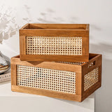 Gaeasapce  -  Japanese Desktop Solid Wood Storage Box Retro Rattan Woven Storage Basket Home Books Snacks Cosmetics Organizer Bo