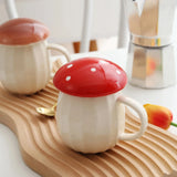 Gaeaspace  -  1pc 300ml Red Lid Creative Mushroom Shaped Coffee Mugs Fine Ceramic Milk Cup with Handle Birthday Gift for Women Mom Drinkware