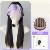 Gaeaspace  -  Wigs for Women Long Straight Black and Purple Wig Humen Hair cosplay wig Fashion Tenderness ウィッグ