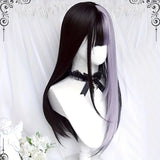 Gaeaspace  -  Black Pink Wig Long Hair Air Bangs Long Straight Hair Lolita Cosplay Party Daily Wig Halloween Christmas Heat Resistant